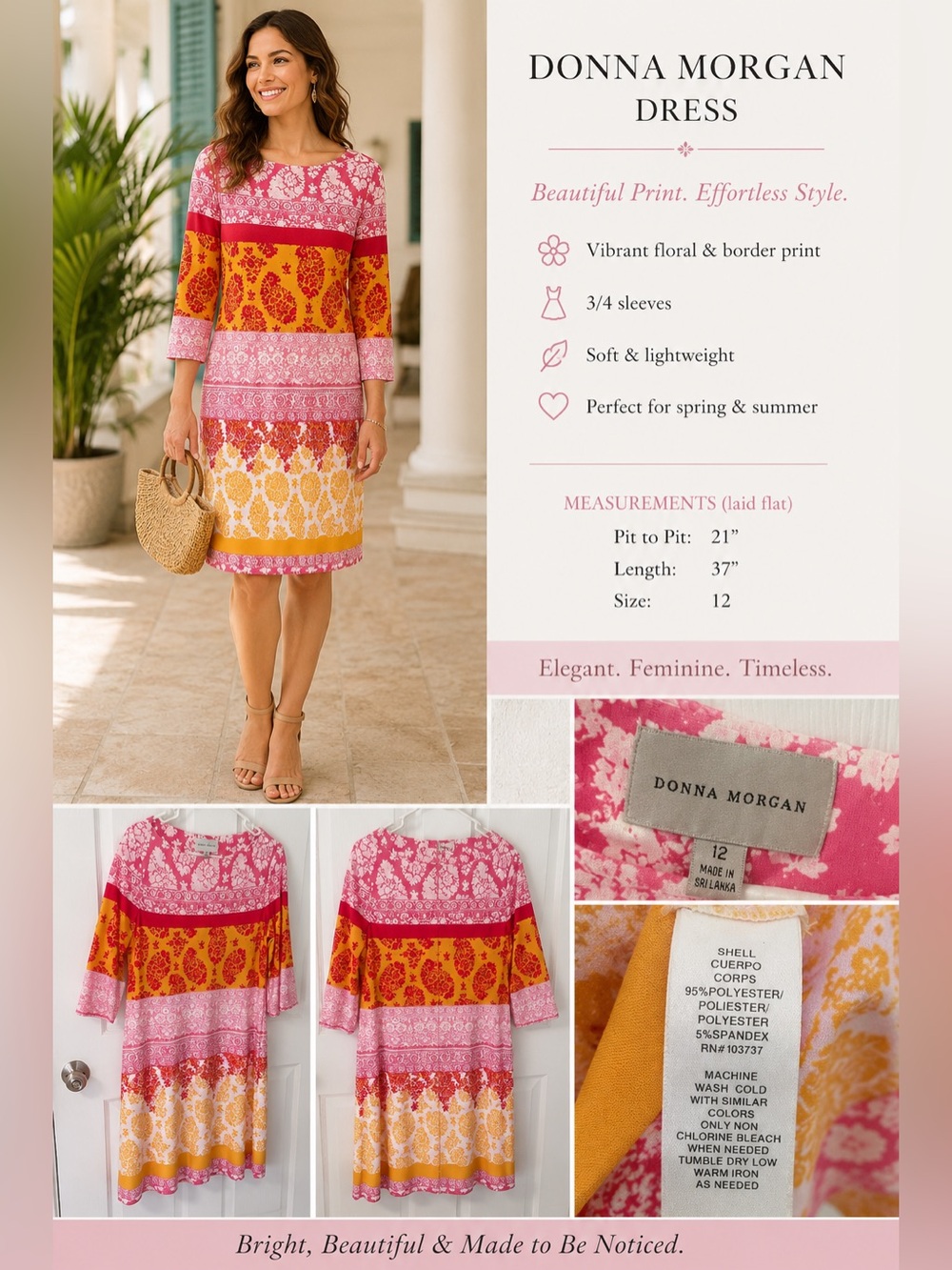 Donna Morgan Pink & Yellow Floral Border Print Dress